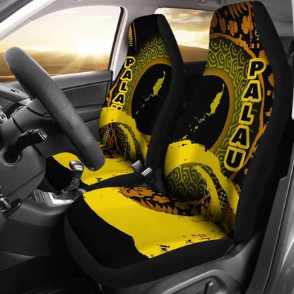 Palau Car Seat Covers - Palau Map Hibiscus And Wave Yellow -