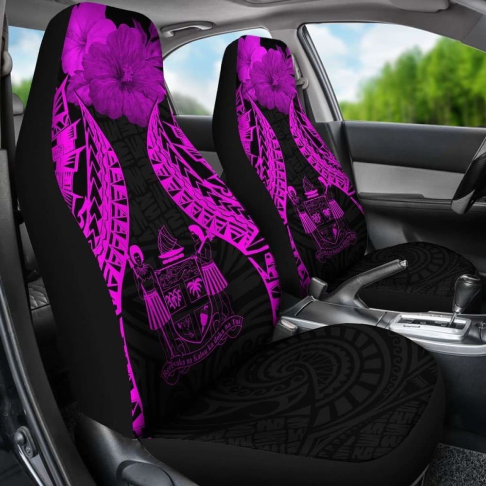Fiji Polynesian Car Seat Covers Pride Seal And Hibiscus Pink -