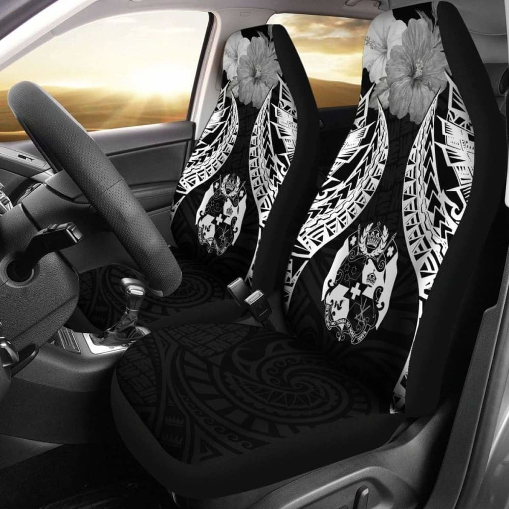 Tonga Polynesian Car Seat Covers Pride Seal And Hibiscus Black -