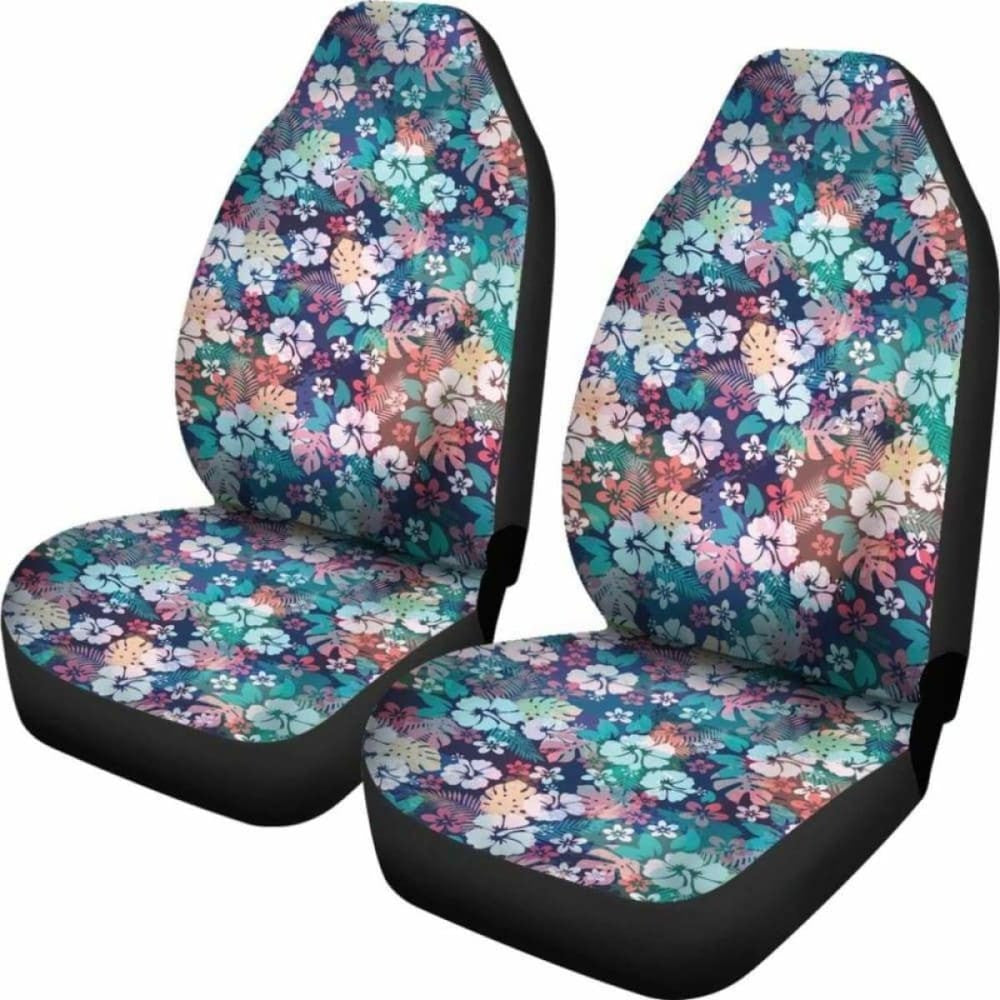 Colorful Rainbow Hibiscus Hawaiian Tropical Flower Car Seat Covers