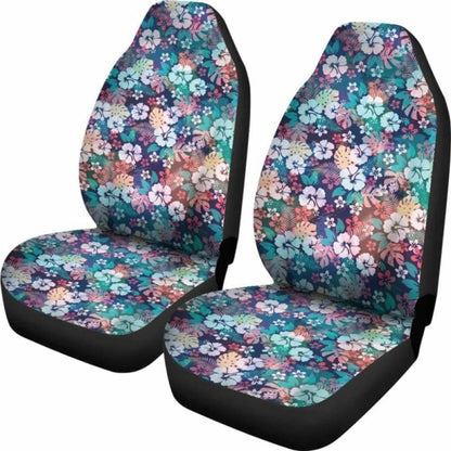 Colorful Rainbow Hibiscus Hawaiian Tropical Flower Car Seat Covers