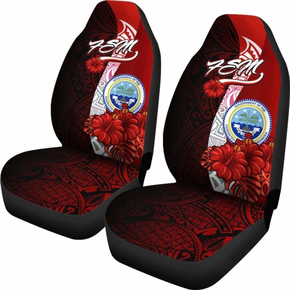 Federated States Of Micronesia Car Seat Covers - Coat Of Arm With Hibiscus -