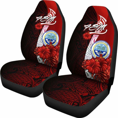 Federated States Of Micronesia Car Seat Covers - Coat Of Arm With Hibiscus -