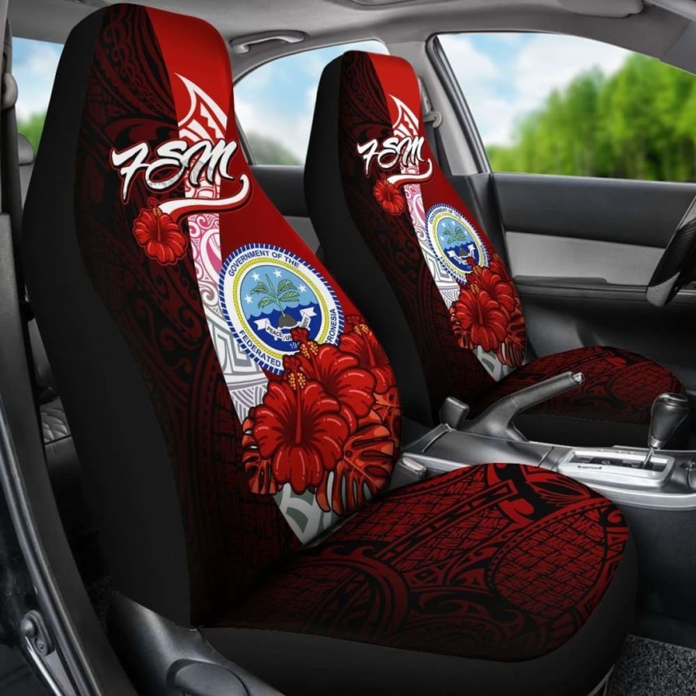 Federated States Of Micronesia Car Seat Covers - Coat Of Arm With Hibiscus -
