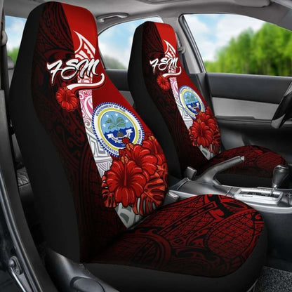 Federated States Of Micronesia Car Seat Covers - Coat Of Arm With Hibiscus -