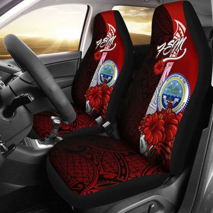 Federated States Of Micronesia Car Seat Covers - Coat Of Arm With Hibiscus -