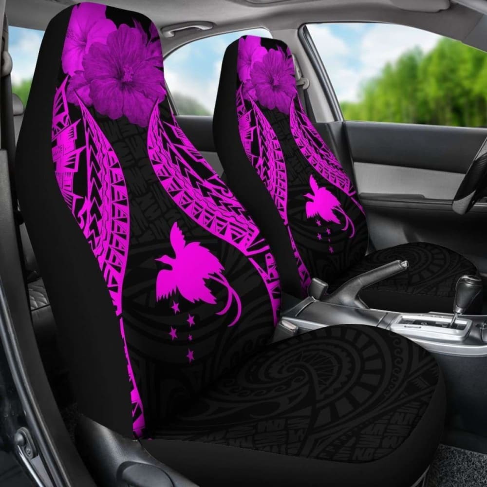 Papua New Guinea Polynesian Car Seat Covers Pride Seal And Hibiscus Pink -