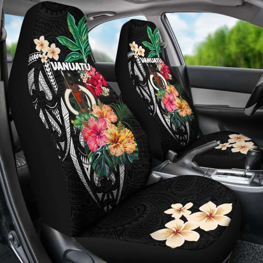 Vanuatu Car Seat Covers Coat Of Arms Polynesian With Hibiscus