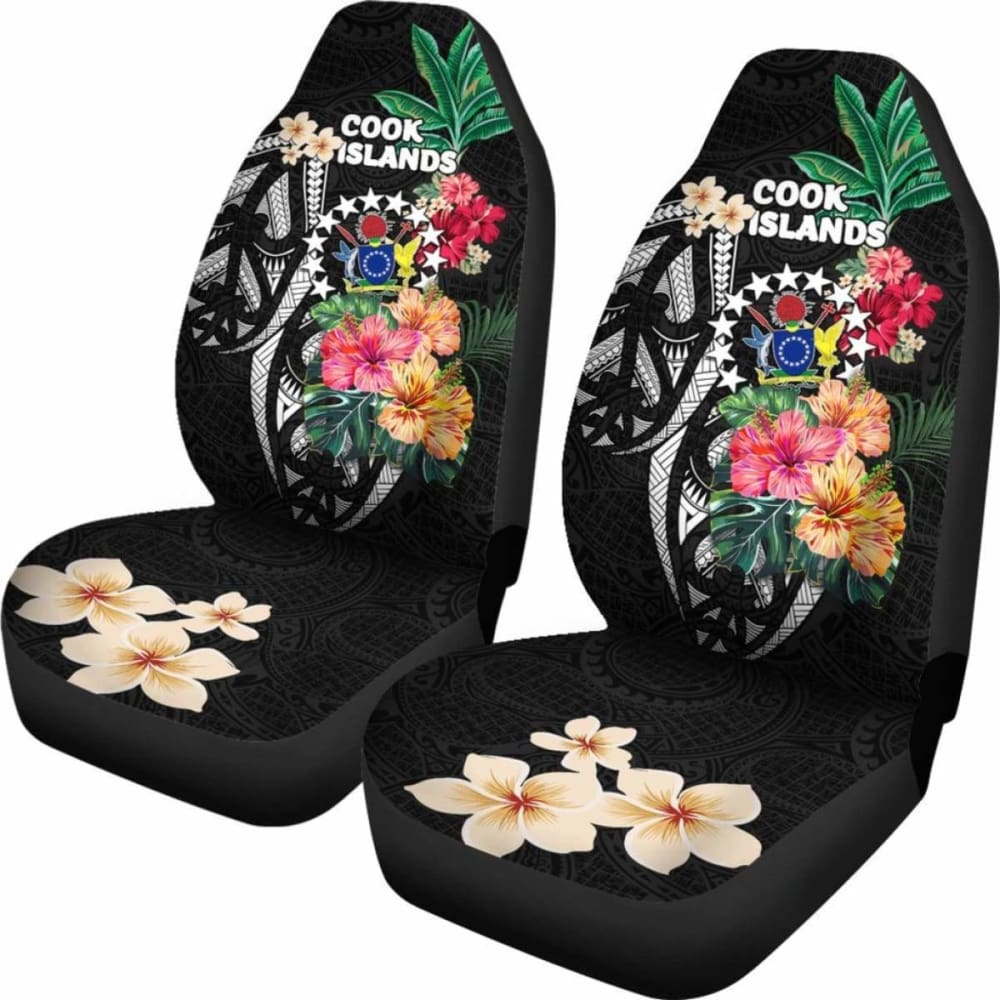 Cook Islands Car Seat Covers Coat Of Arms Polynesian With Hibiscus