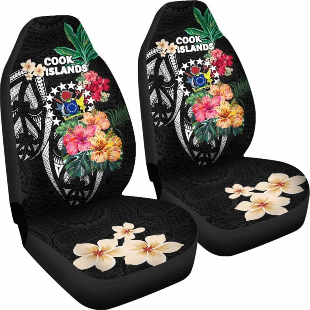 Cook Islands Car Seat Covers Coat Of Arms Polynesian With Hibiscus