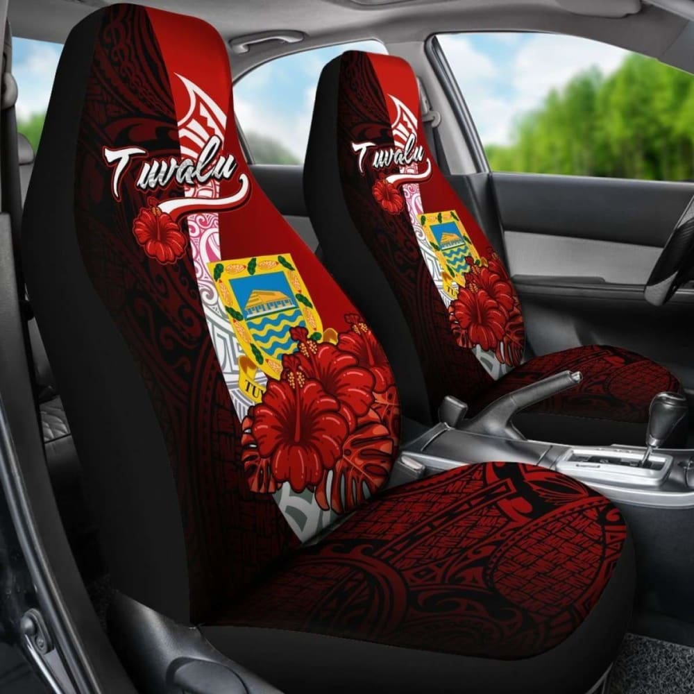 Tuvalu Polynesian Car Seat Covers - Coat Of Arm With Hibiscus -