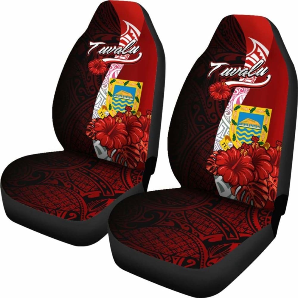 Tuvalu Polynesian Car Seat Covers - Coat Of Arm With Hibiscus -