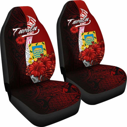 Tuvalu Polynesian Car Seat Covers - Coat Of Arm With Hibiscus -