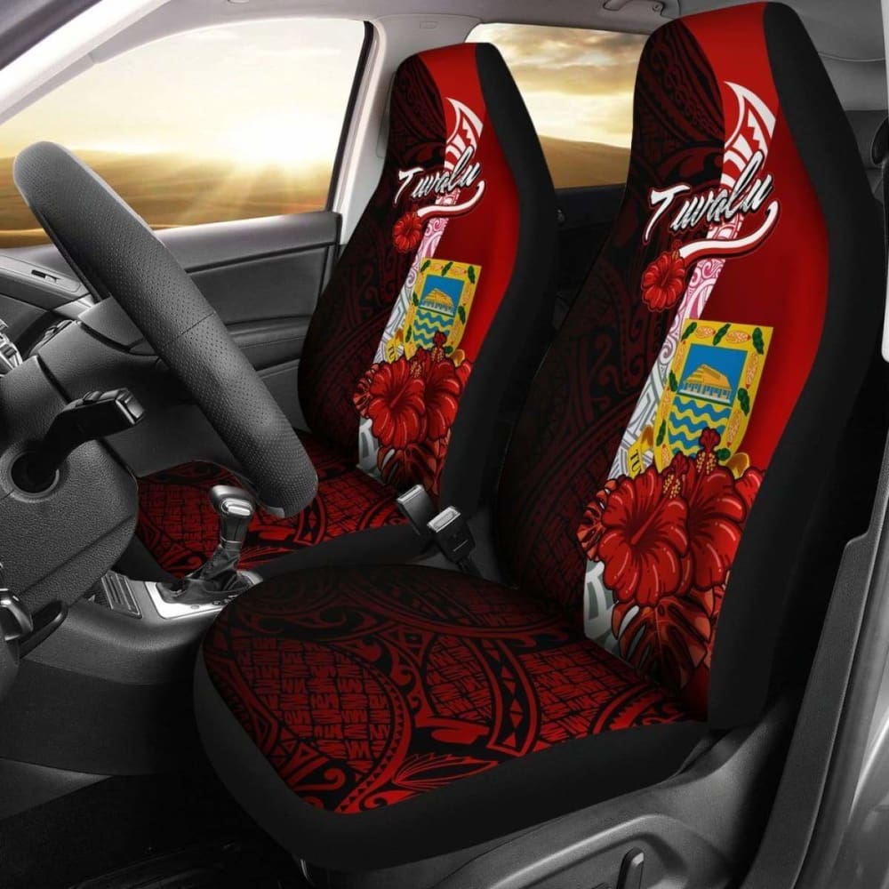 Tuvalu Polynesian Car Seat Covers - Coat Of Arm With Hibiscus -