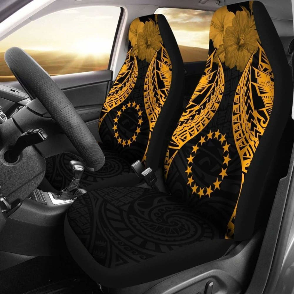 Cook Islands Polynesian Car Seat Covers Pride Seal And Hibiscus Gold -