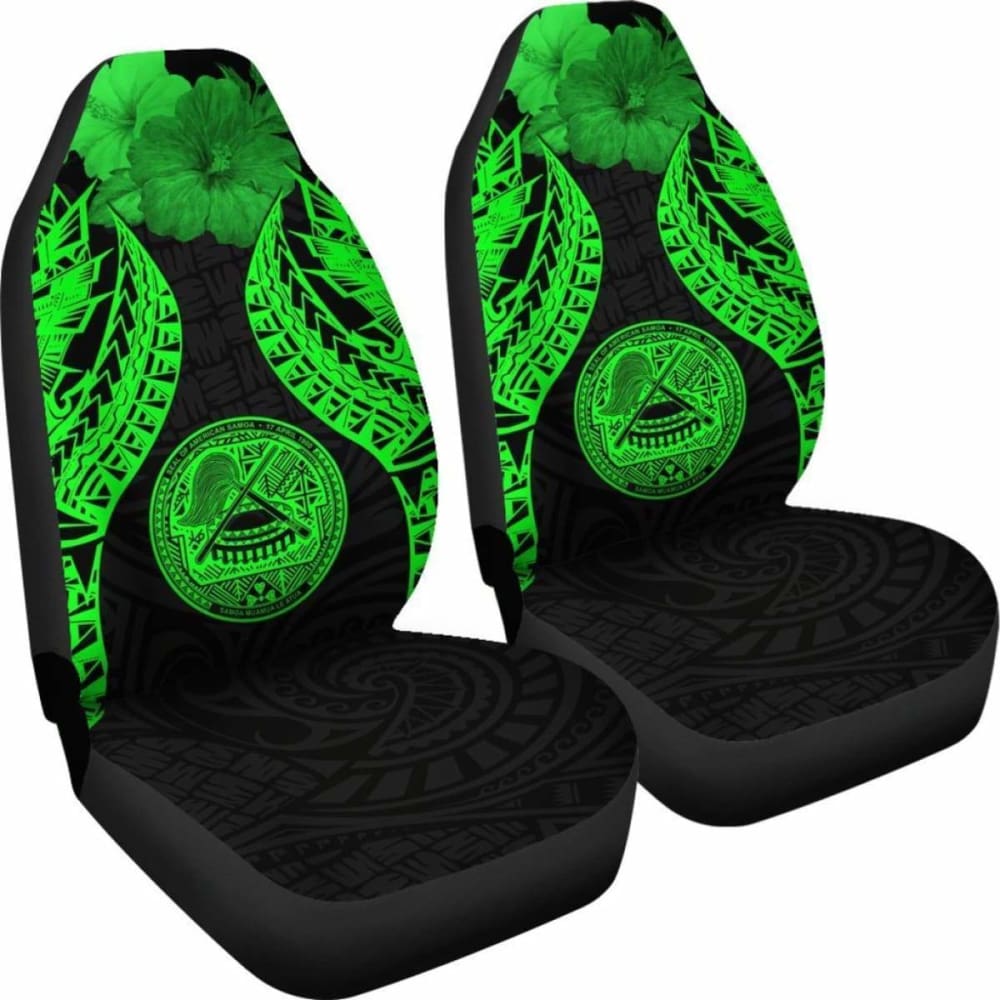 American Samoa Polynesian Car Seat Covers Pride Seal And Hibiscus Green -