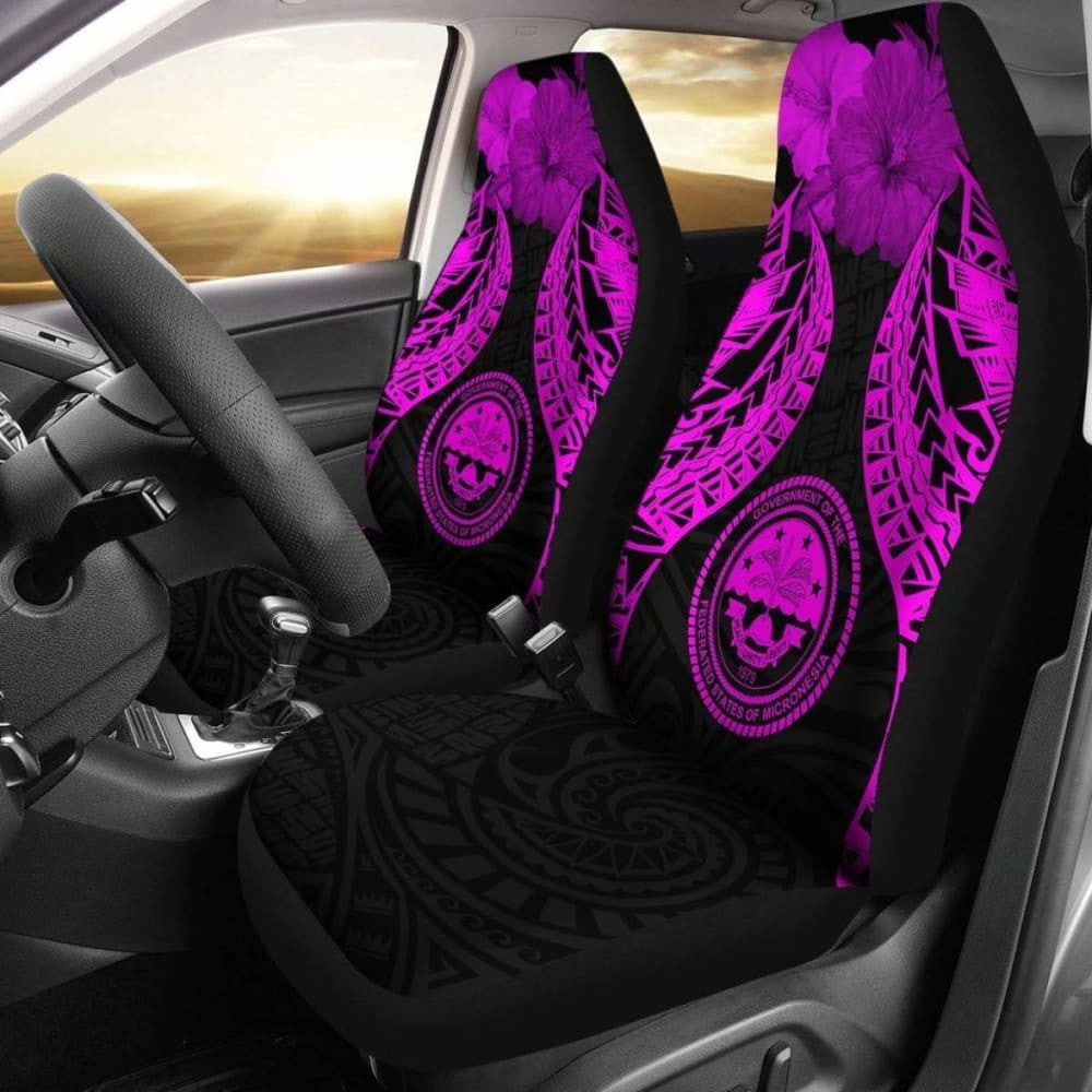 Federated States Of Micronesia Polynesian Car Seat Covers Pride Seal And Hibiscus Pink -