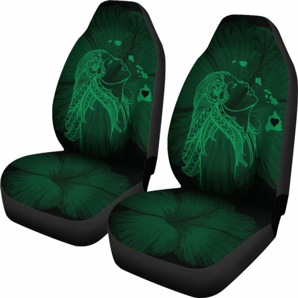 Alohawaii Car Seat Covers - Hawaii Hula Girl Hibiscus Map Green -