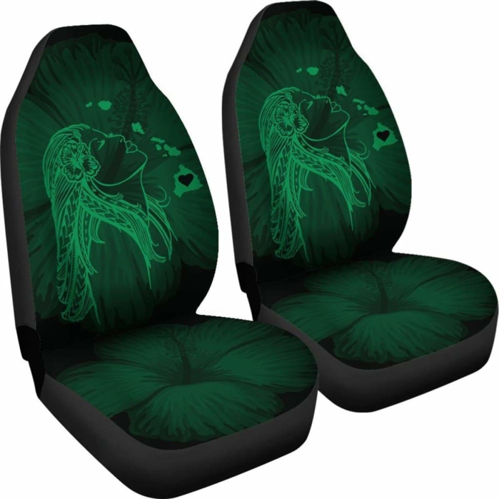 Alohawaii Car Seat Covers - Hawaii Hula Girl Hibiscus Map Green -