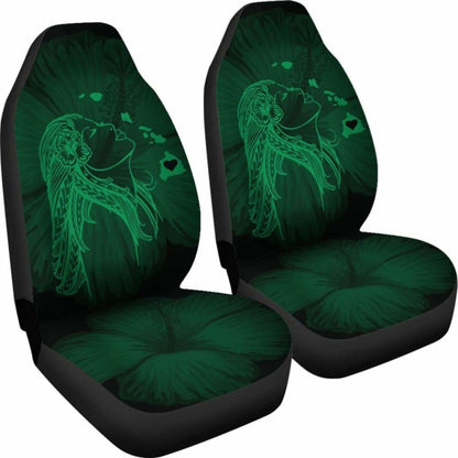 Alohawaii Car Seat Covers - Hawaii Hula Girl Hibiscus Map Green -