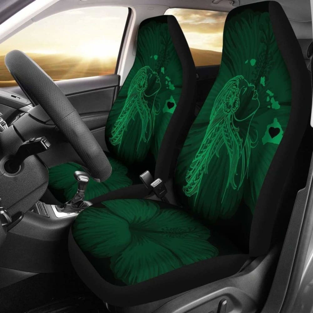 Alohawaii Car Seat Covers - Hawaii Hula Girl Hibiscus Map Green -
