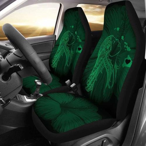 Alohawaii Car Seat Covers - Hawaii Hula Girl Hibiscus Map Green -