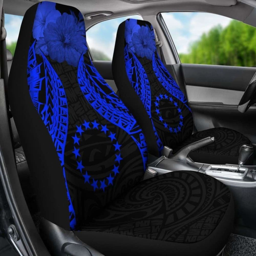 Cook Islands Polynesian Car Seat Covers Pride Seal And Hibiscus Blue -