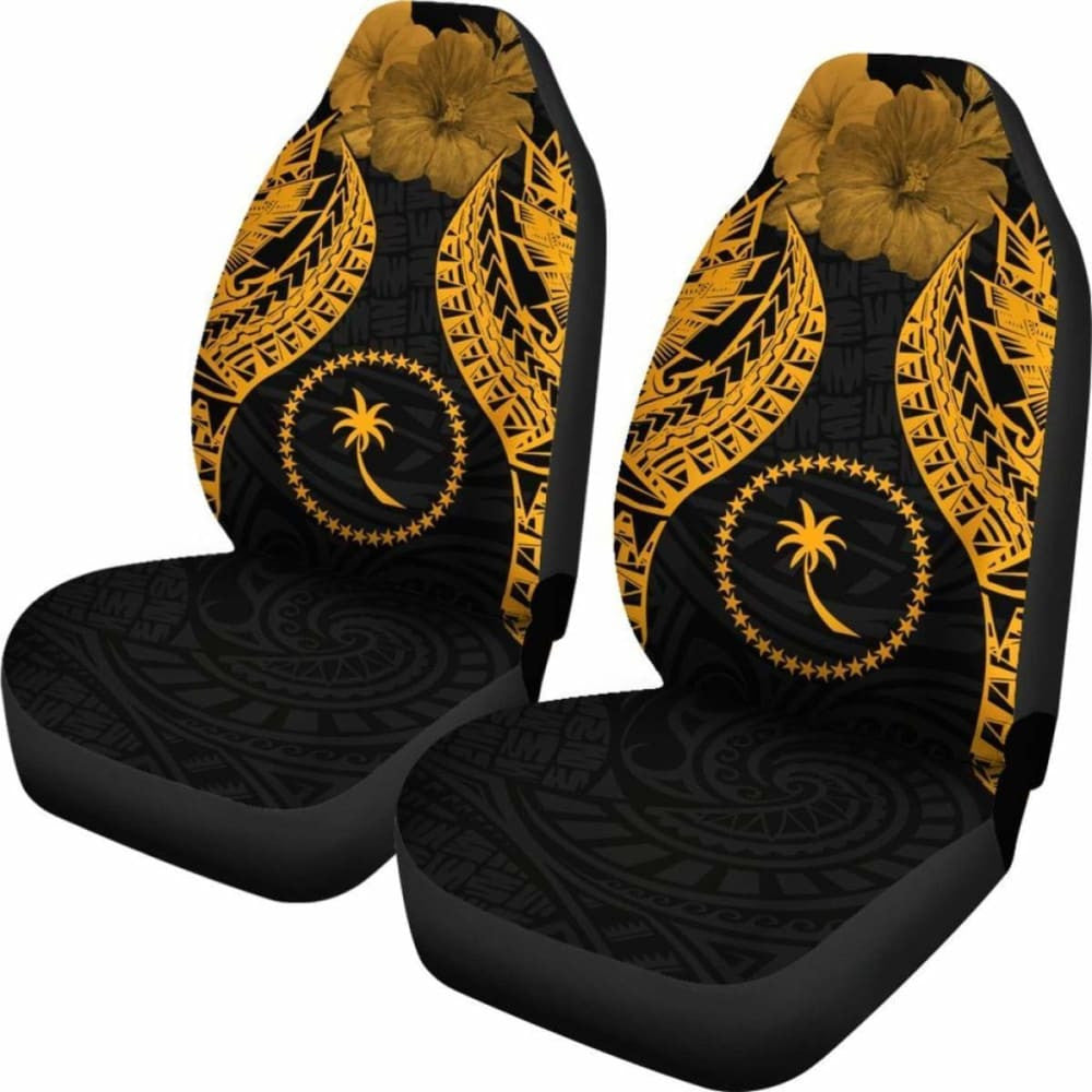 Chuuk Polynesian Car Seat Covers Pride Seal And Hibiscus Gold -