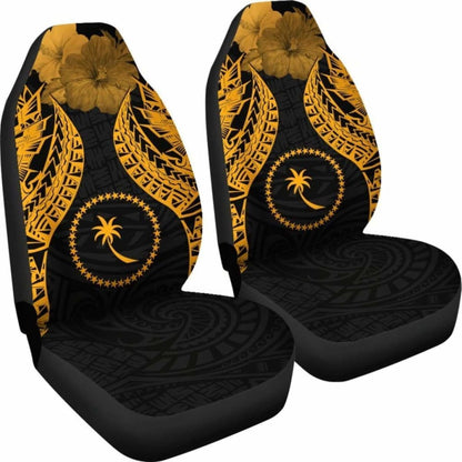 Chuuk Polynesian Car Seat Covers Pride Seal And Hibiscus Gold -