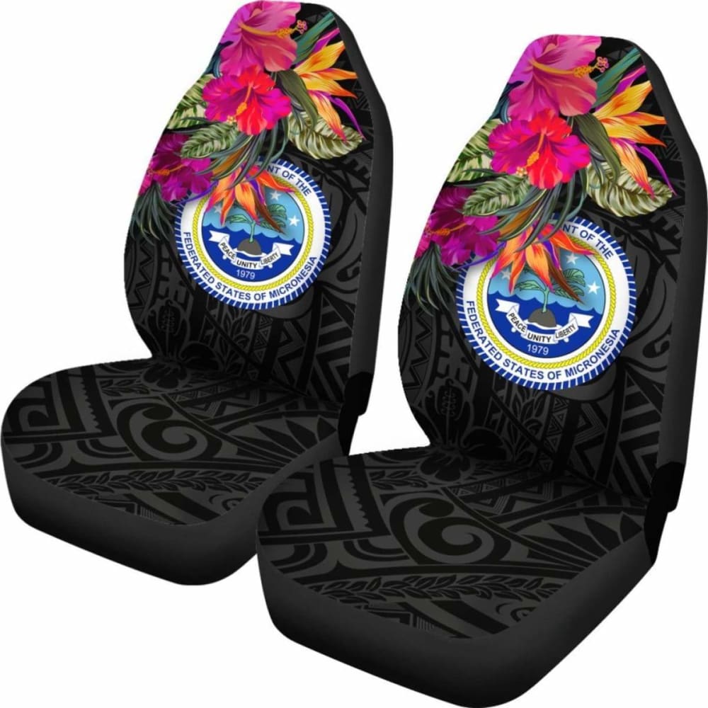 Federated States Of Micronesia Car Seat Covers - Polynesian Hibiscus Pattern -