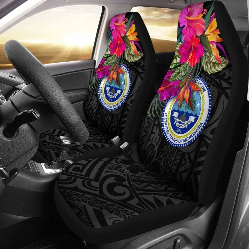 Federated States Of Micronesia Car Seat Covers - Polynesian Hibiscus Pattern -