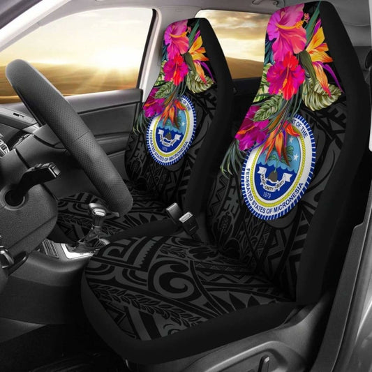 Federated States Of Micronesia Car Seat Covers - Polynesian Hibiscus Pattern -