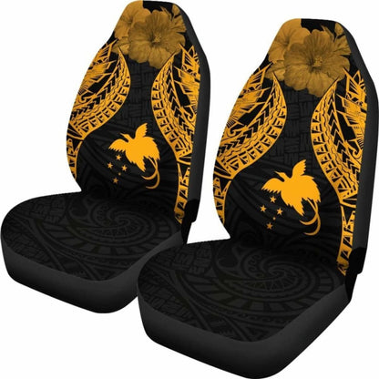 Papua New Guinea Polynesian Car Seat Covers Pride Seal And Hibiscus Gold -