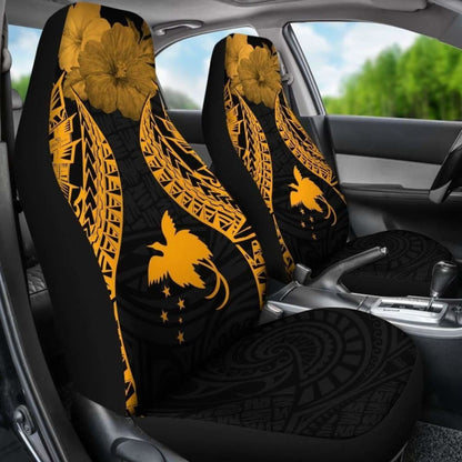 Papua New Guinea Polynesian Car Seat Covers Pride Seal And Hibiscus Gold -