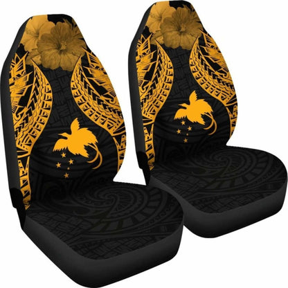 Papua New Guinea Polynesian Car Seat Covers Pride Seal And Hibiscus Gold -