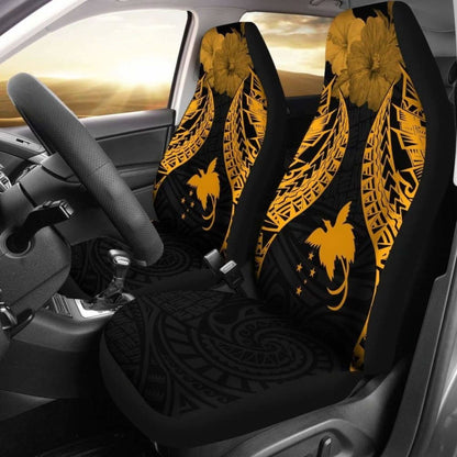 Papua New Guinea Polynesian Car Seat Covers Pride Seal And Hibiscus Gold -