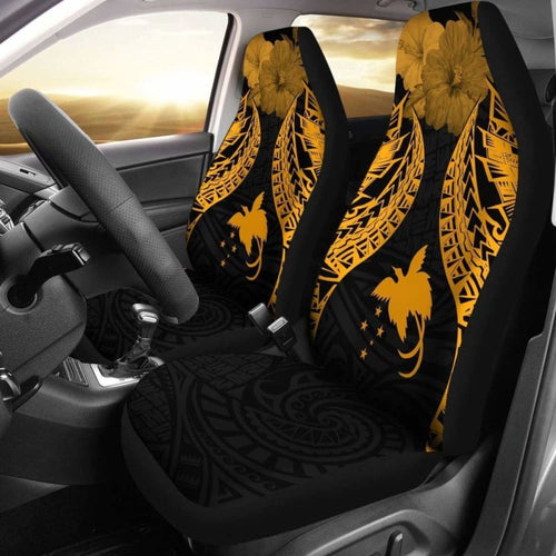 Papua New Guinea Polynesian Car Seat Covers Pride Seal And Hibiscus Gold -