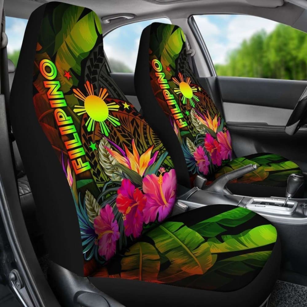 The Philippines Polynesian Car Seat Covers -  Hibiscus And Banana Leaves -