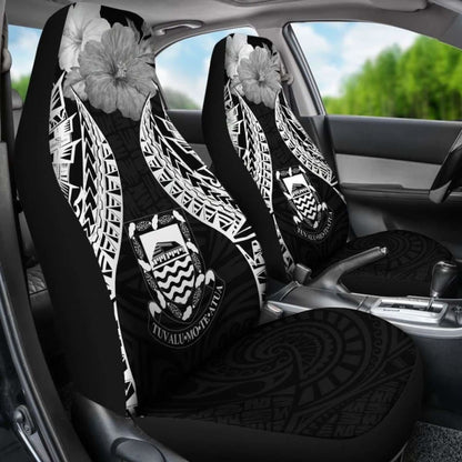 Tuvalu Polynesian Car Seat Covers Pride Seal And Hibiscus Black -