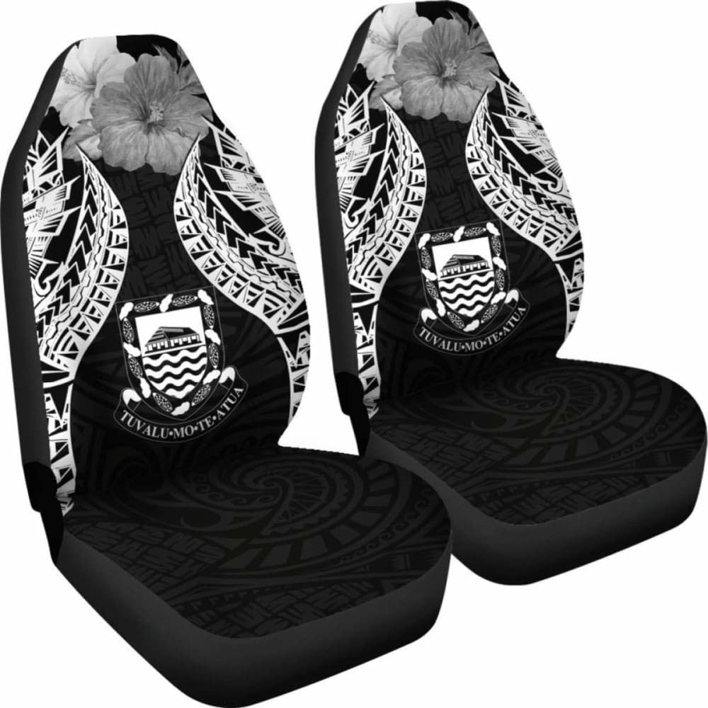Tuvalu Polynesian Car Seat Covers Pride Seal And Hibiscus Black -