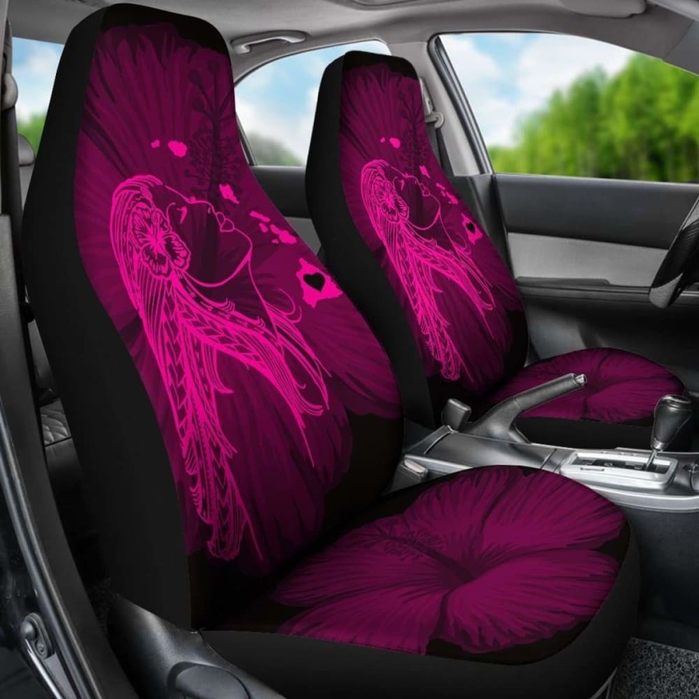Alohawaii Car Seat Covers - Hawaii Hula Girl Hibiscus Map Pink -