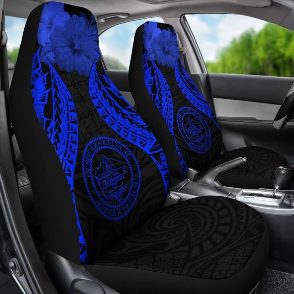 Palau Polynesian Car Seat Covers Pride Seal And Hibiscus Blue -