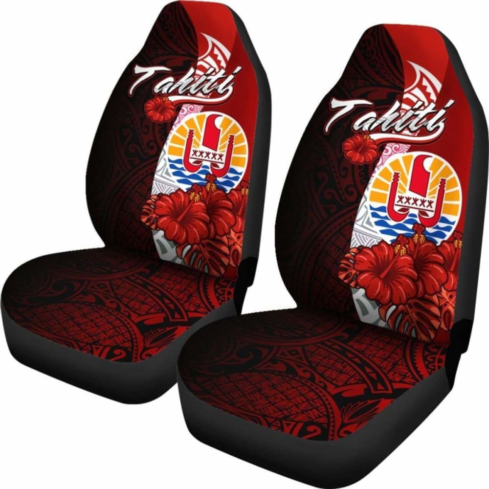 Tahiti Polynesian Car Seat Covers - Coat Of Arm With Hibiscus -