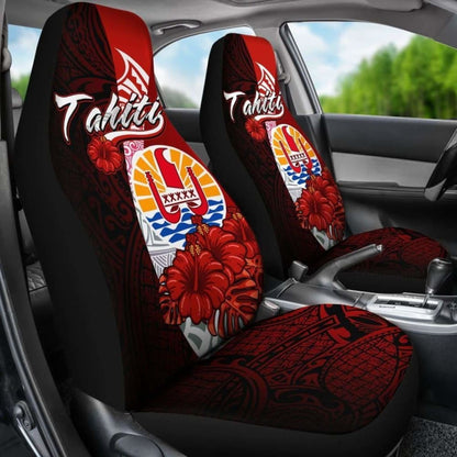 Tahiti Polynesian Car Seat Covers - Coat Of Arm With Hibiscus -
