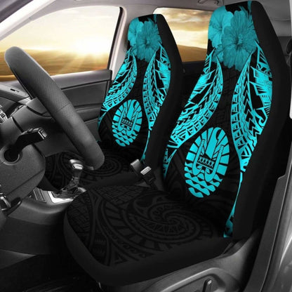 Tahiti Polynesian Car Seat Covers Pride Seal And Hibiscus Neon Blue -