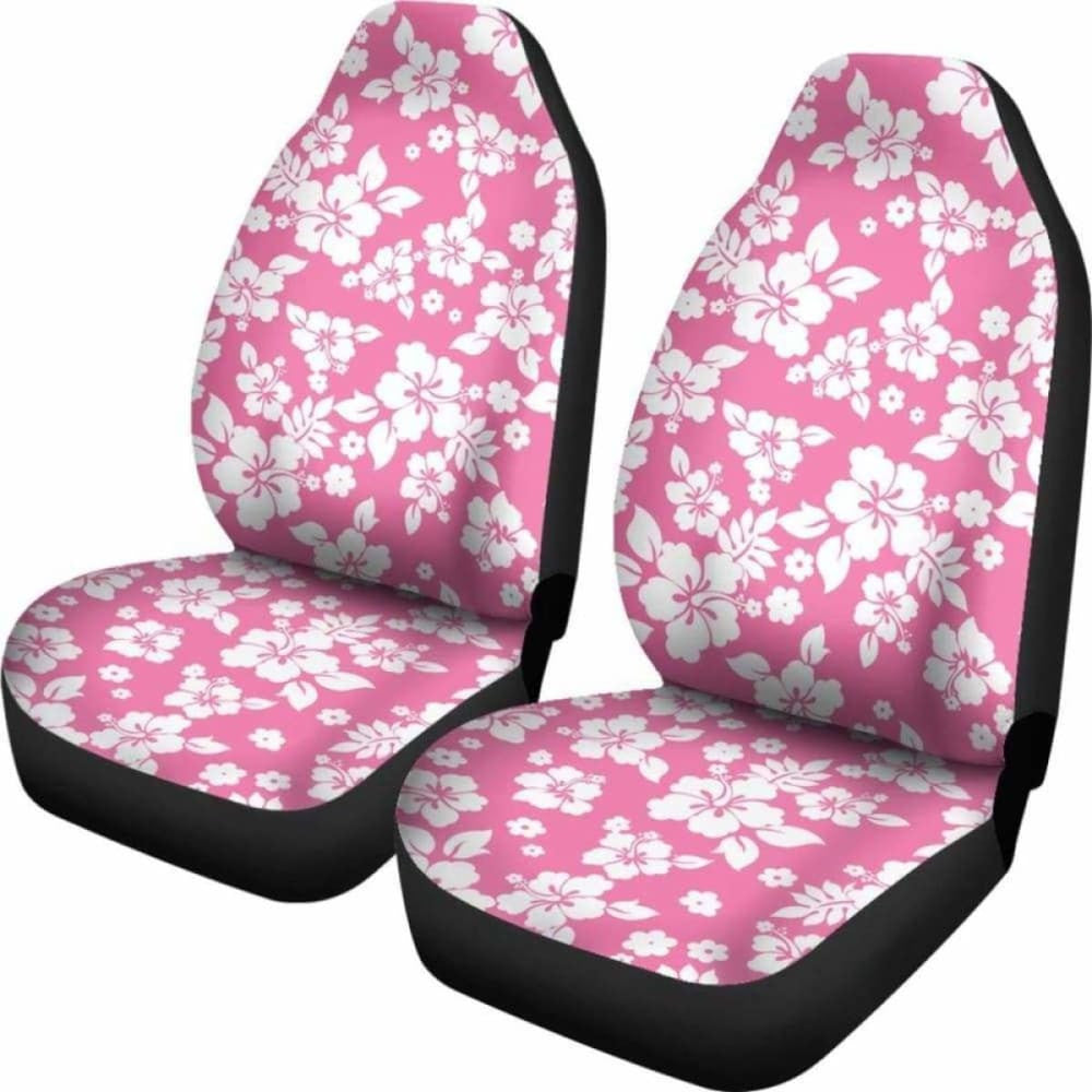 Pink And White Hibiscus Hawaiian Flower Pattern Car Seat Covers