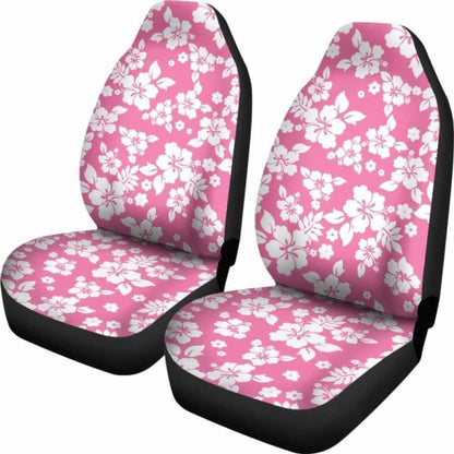 Pink And White Hibiscus Hawaiian Flower Pattern Car Seat Covers