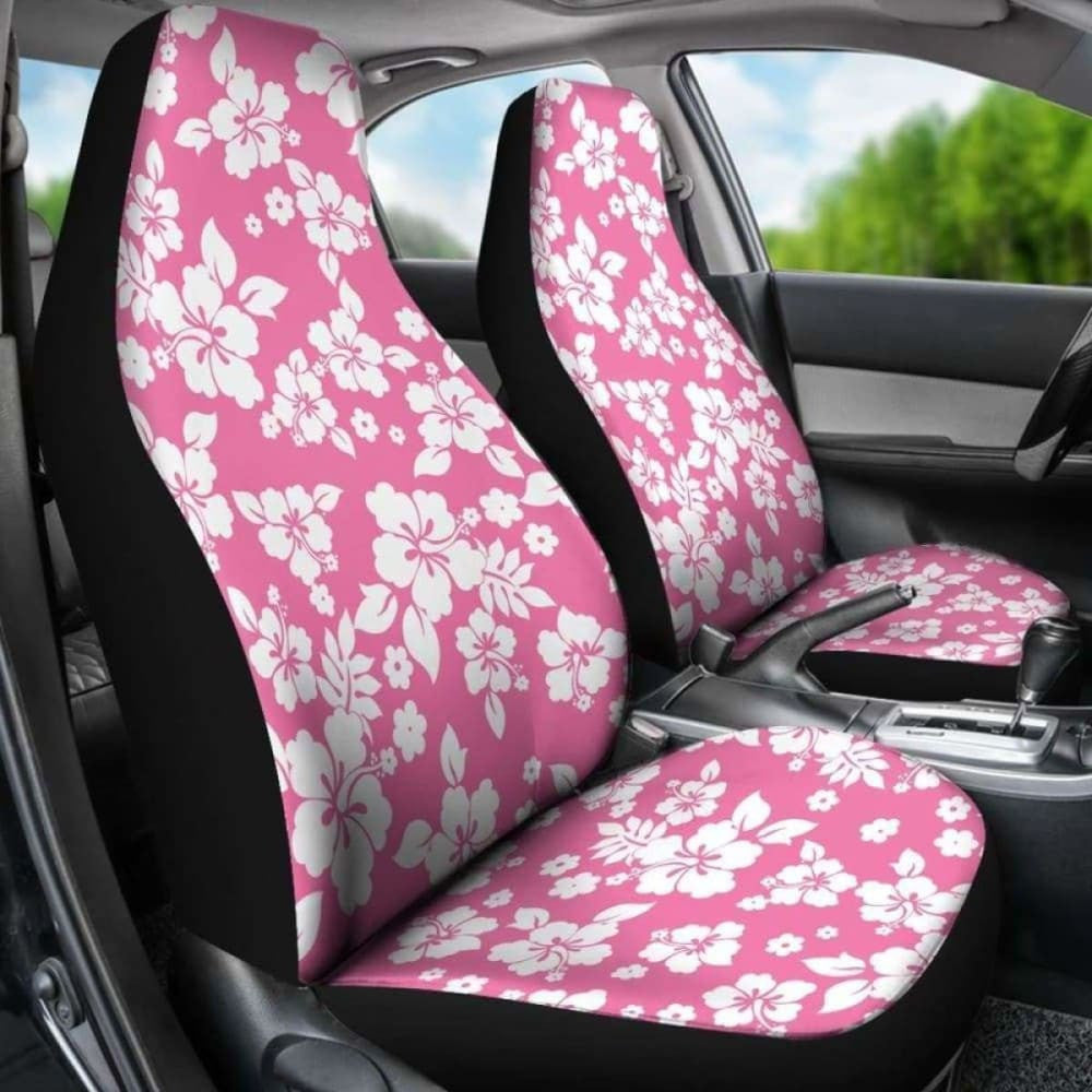 Pink And White Hibiscus Hawaiian Flower Pattern Car Seat Covers