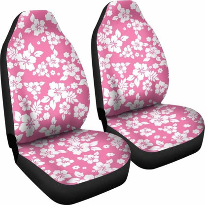 Pink And White Hibiscus Hawaiian Flower Pattern Car Seat Covers