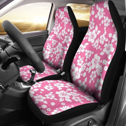 Pink And White Hibiscus Hawaiian Flower Pattern Car Seat Covers